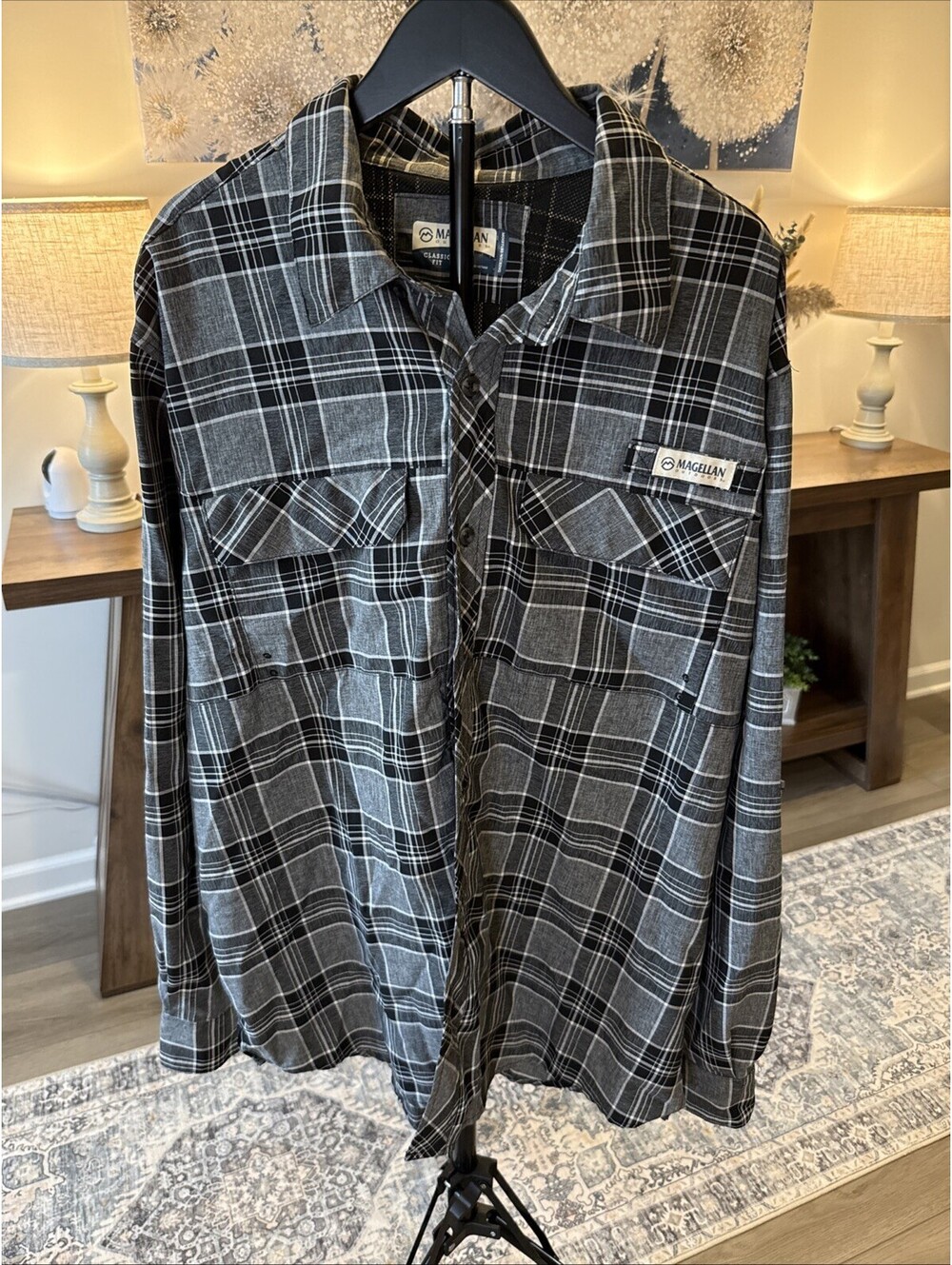 Men’s Magellan Long Sleeve Moisture Wicking Button Up Shirt Size XL